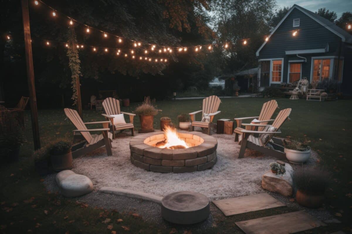 Stone Paver Fire Pit in a Backyard - Fire Pit Installation