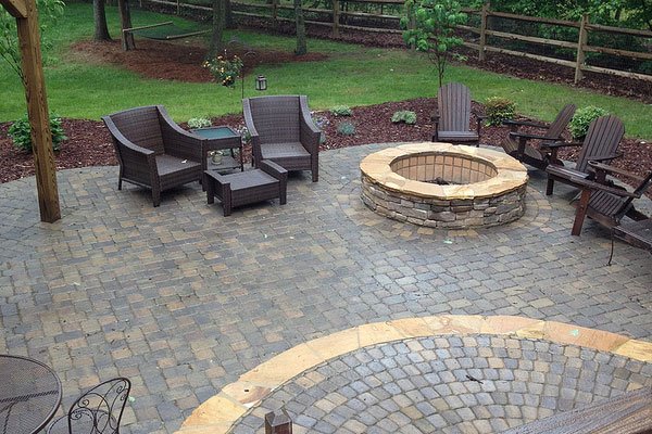 Patio and Fire Pit with Pavers and Outdoor Furniture