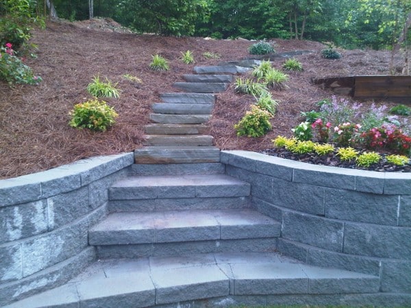 Stone paver steps and retaining wall harscape / landscape project
