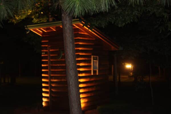Outdoor lighting near a cabana outhouse at Lonesome Dove RV Park