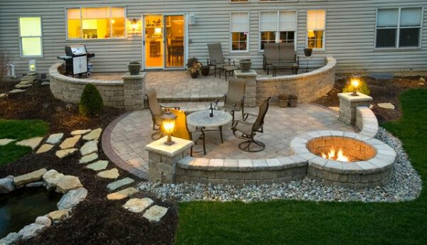 Patio hardscaping with walkways