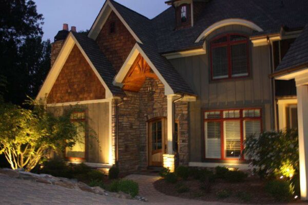 Exterior lighting on a suburban home