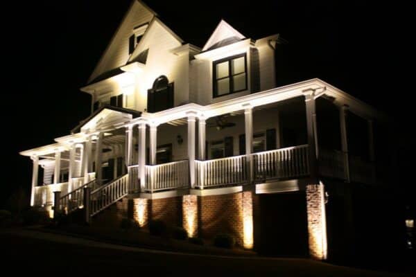 Exterior lighting around the bottom of a house