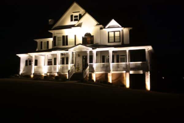 Front facade of a home with exterior lighting