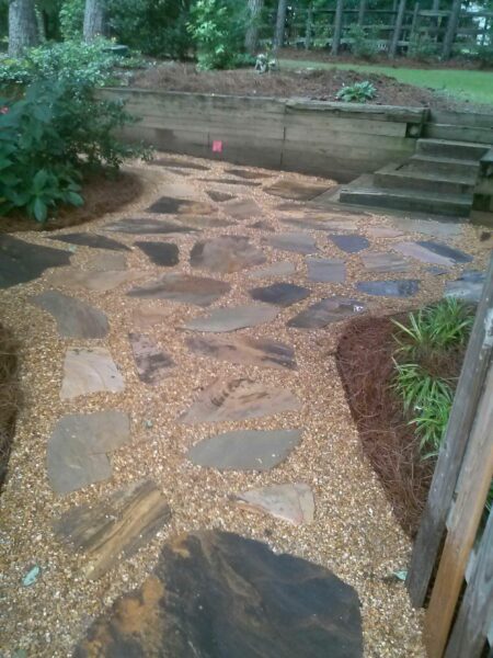 Stone paver and gravel walkway path