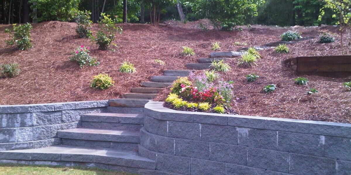 Retaining Wall and Stone Steps and Landscaping